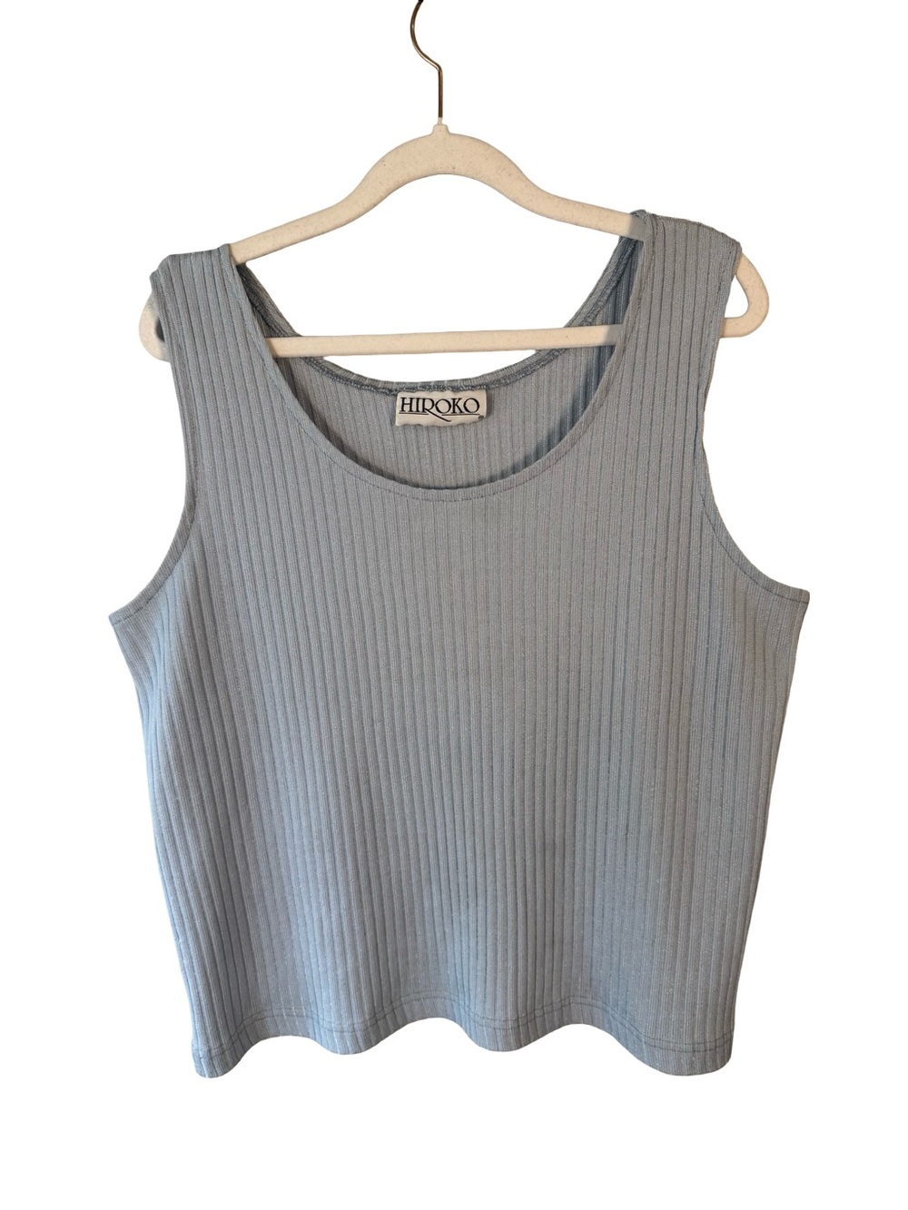 Vintage 90s Hiroko Ribbed Tank Top in Light Blue Size L Y2K Minimalist